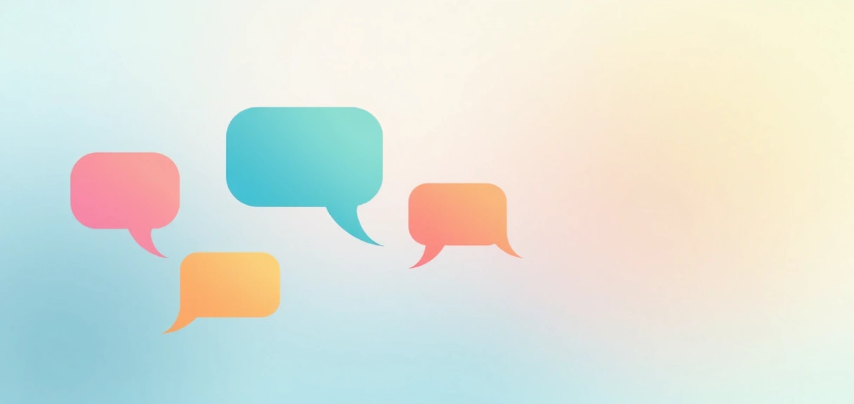 Immagine astratta che suggerisce comunicazione, con bolle di dialogo stilizzate in tonalità pastello.